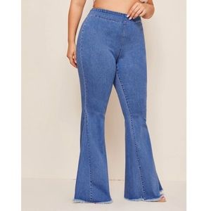 Blue Plus Size 3x/22w Raw heem flare leg jeans